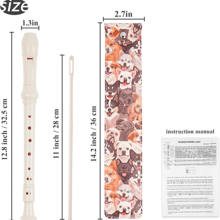 Recorder Instrument for Beginner Adults,8-Hole Soprano Descant Recorder Music Flute with with Cleaning Rod & Leather Case For Home Entertainment(2-Dense Dog)