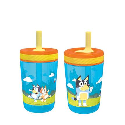 15oz Bluey Tumbler Set, Leak-Proof Screw-On Lid with Straw Made of Durable Plastic and Silicone, Perfect Bundle for Kids, 2 Count (Pack of 1)
