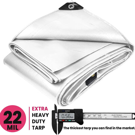 PROTARP Extreme Heavy Duty 22 Mil Tarp Cover, Waterproof, UV Resistant, Rip and Tear Proof, Poly Tarpaulin with Reinforced Edges for Roof, Camping, Patio, Pool, Boat. (White 12′ X 25′)