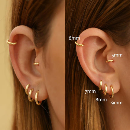 925 Sterling Silver Small Hoop Earrings for Women,Gold or Silver,14K Gold Plated Tiny Huggie Earrings fit Cartilage,Helix,Tragus,Earlobe Piercing Jewelry,Lightweight&Hypoallergenic,5mm/6mm/7mm/8mm/9mm