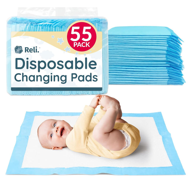 Disposable Changing Pads for Baby (55 Pack) | Disposable Diaper Changing Pads, 13" x 18" | Super Absorbent, Leak-Proof