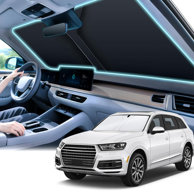 300T Universal Car Windshield Sun Shade, Foldable Reflective for Windshield & Window Shades with Overlapping Design, Car Interior Accessories (58" L x 32" W)