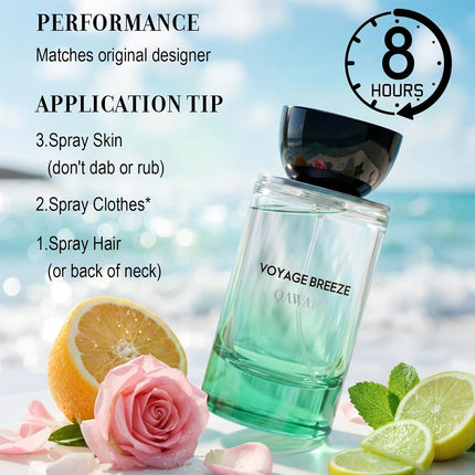 Voyage Breeze Unisex Eau de Parfum Spray, Fresh Citrus Mint and Juicy Fruit, Clean Skin Musk, Long Lasting Summer Spring Perfume Cologne, 50ml &1.7fl oz