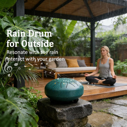 Steel Tongue Drum 6 Inch 8 Notes, Rain Drum for Outdoor Garden, Easy-Play Percussion Instrument, Unique Gift for Music Lovers, with Mallets, Carry Bag & Music Book, Green