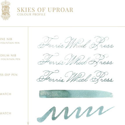 Ferris Wheel Press Ink, FerriTales Collection, Skies of Uproar, Sky Blue with Champagne Shimmer, 20ml Fountain Pen Ink Bottle