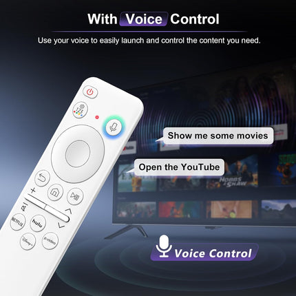 Voice Rechargeable Remote for Samsung-Smart-TV-Remote-Control, Replacement Compatible for Samsung Frame QLED Crystal UHD Solar Smart TVs