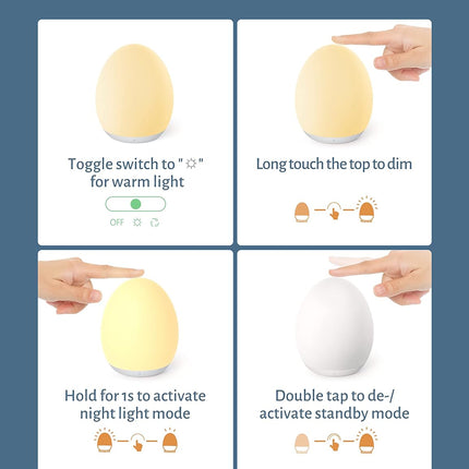 JolyWell Night Light for Kids, Baby Night Light with 7 Colors Changing Mode & Stepless Dimming, Nursery Night Light BPA Free,Rechargeable Egg Night Light for Breastfeeding 1h Timer & Touch Control