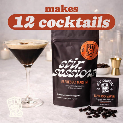 Espresso Martini Drink Mix - 12 Packets | Cocktail Mixers for Alcoholic Drinks | Low-Carb, Low-Sugar, Vegan, Gluten-Free | Travel Mocktail Mixers | Made in the USA