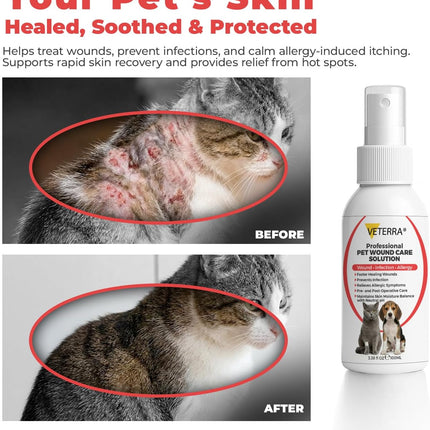 Dog and Cat Wound Care Spray for Dogs & Cats – Vet Recommended Skin Cleansing Spray, Helps Clean Minor Cuts & Scratches, Supports Skin Hygiene, Gentle No-Sting Formula - 3.38 Oz 100 Ml