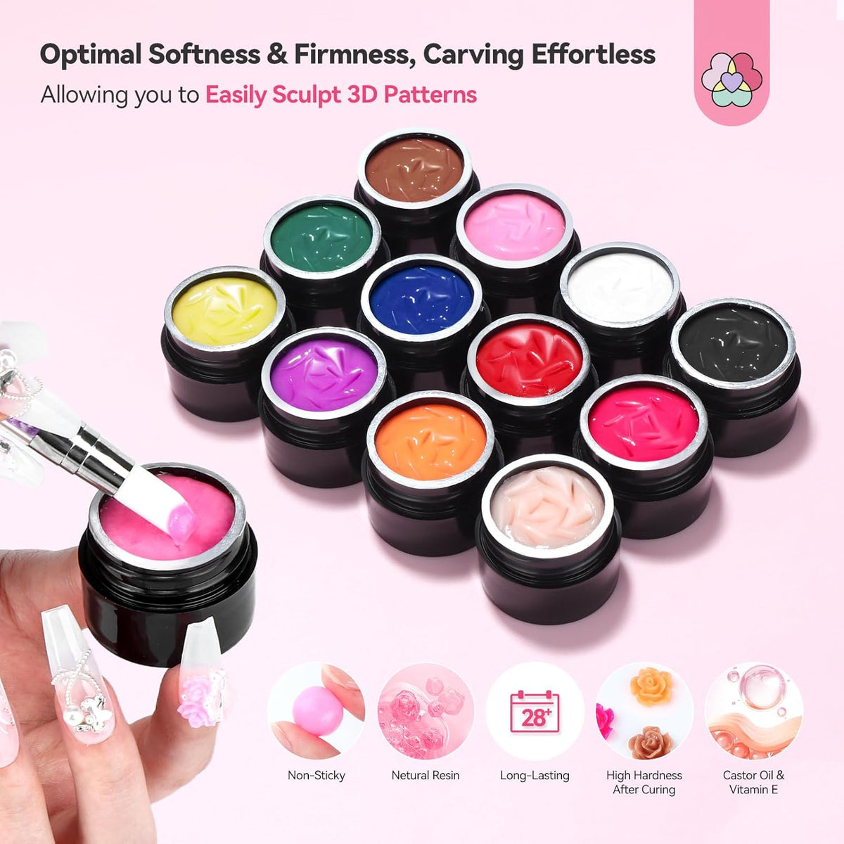 3D Nail Gel Set: 12 Colors Non-Sticky Soak Off 3D Sculpting Gel for Nail Art Painting Drawing Hand - photo 5