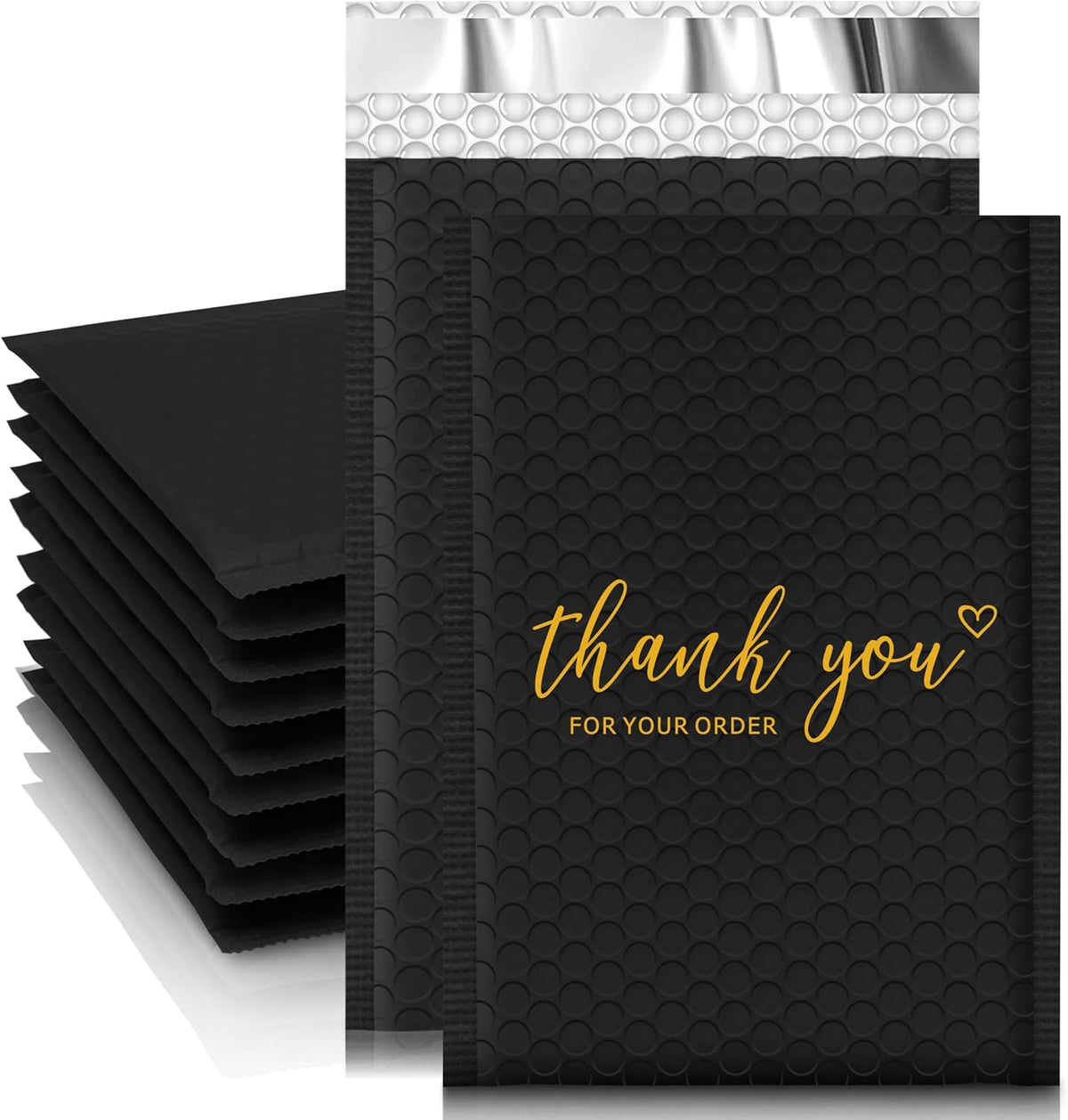 Thank You Bubble Mailers 4x8 Inch 50 Pack, Black