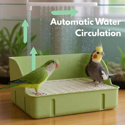 Automatic Parakeet Bird Bath Fountain for Cage, Bird Shower with USB Water Pump, Pet Bathtub for Large & Medium Pet Birds, Parrots, African Grey, Cockatiel, Conure, Budgie, Lovebird