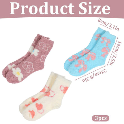 3 Pairs Moisturizing Socks Overnight, Love Heart Flower Bow loe Socks, Moisturizer Sock for Dry Cracked Feet, Cozy Gel Spa Sock for Women(White, Pink and Light Blue)