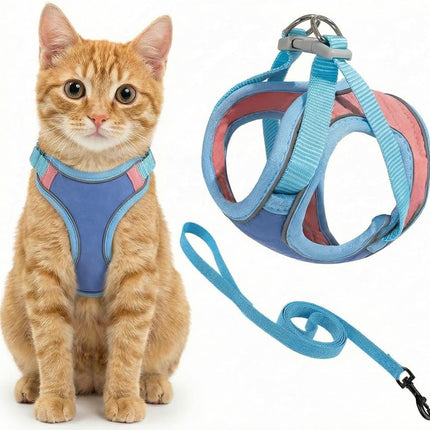 Cat Harness and Leash, Escape-Proof Cat Harness Set, Adjustable Step-in Pet Harness for Walking for Small Medium Dogs/Cats (Blue, M)