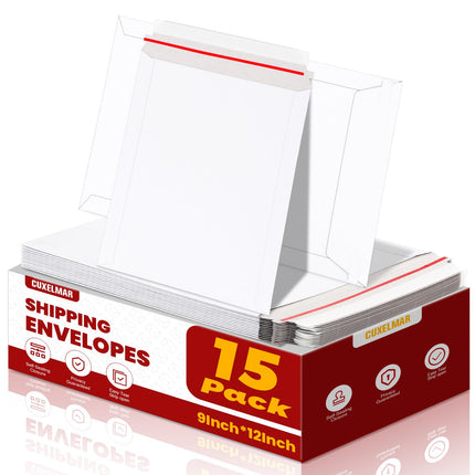 100 Pack 9X12 Inch Rigid Stay Flat Mailers, Self Seal Lightweight Cardboard Envelopes, White Mailers for Document, Magazine