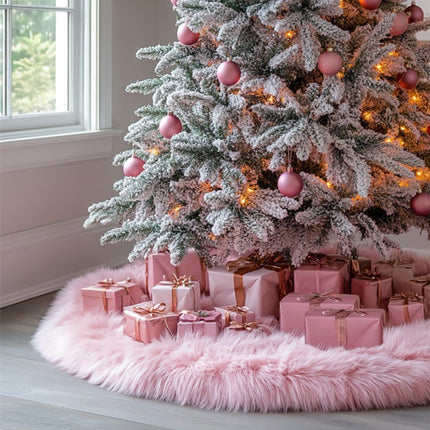 48 Inch Faux Fur Christmas Tree Skirt White Plush Skirt for Merry Christmas Party Christmas Tree Decoration