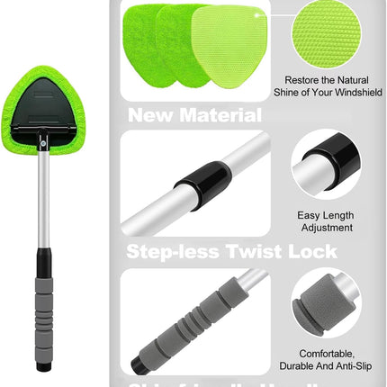 Windshield Cleaner Tool – Car Interior Window Cleaning Kit with Extendable Handle & 4 Microfiber Pads, Auto Wiper Inside Windshield Brush for Car & Home Windows