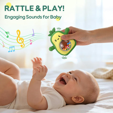 Avocado Baby Teething Toy with Rattle, BPA-Free Silicone Teething Mitten for Babies 3-6 6-12 Months, Anti-Drop Wrist Glove Teether for Teething Relief, Perfect Baby Gifts & Baby Toys