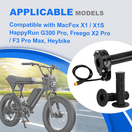 Ebike Full Twist Throttle for Macfox, 3 Pin Surron Style Throttle Grip Kit 12V-72V Compatible with HappyRun Freego Heybike Electric Dirt Bike