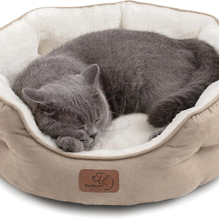 Bedsure Dog Beds for Small Dogs - Round Cat Beds for Indoor Cats, Washable Pet Bed for Puppy and Kitten with Slip-Resistant Bottom, 20 Inches, Camel