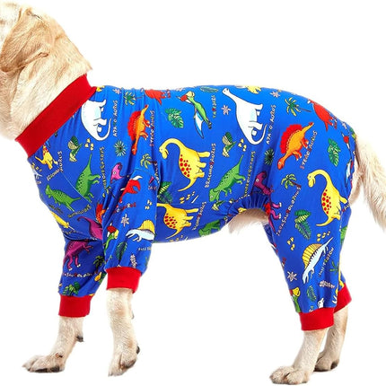 LovinPet Pitbull Large Dog Clothes, Wound Care/Post Surgery Dog Clothes, Lost World Dinosaurs Print, UV Protection, Pet Anxiety Relief, Large Dog Onesies, Pet PJ's /2XL