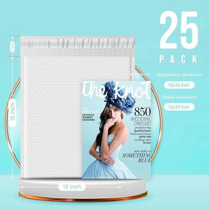Bubble Mailers 12x15" White Padded Envelopes 25 Pack Self-Seal
