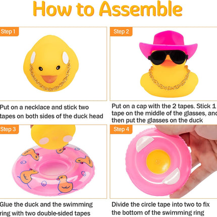 wonuu Car Rubber Duck 2Pcs Duck Car Decoration Dashboard Car Ornament for Car Dashboard Decoration Accessories with Mini Swim Ring Sun Hat Necklace Sunglasses, Blue Sun Hat&Pink Cowboy Hat&Transparent
