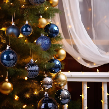 2.36''/60mm 34ct Christmas Ball Large Ornaments Party Decorations Shatterproof Festival Pendant Hangings for Xmas Tree Decor (60mm, Dark Blue)