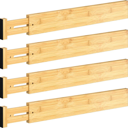 Adjustable Bamboo Drawer Dividers — 4 Pack, 17-22 in, Expandable