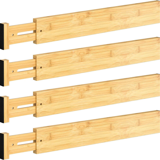 Adjustable Bamboo Drawer Dividers — 4 Pack, 17-22 in, Expandable