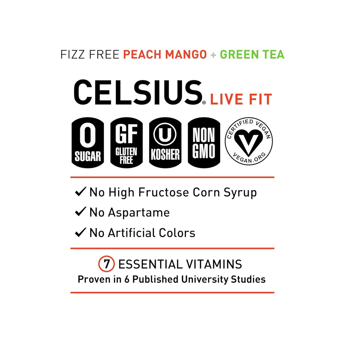 Fizz Free Peach Mango Green Tea Sugar Free Energy Drink, 12 Fl Oz, Pack of 12 - photo 4