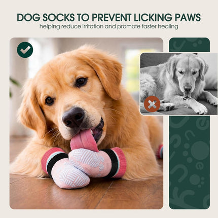 Kuoser Anti Slip Dog Socks to Prevent Licking Paws, Dog Grippy Socks for Hardwood Floors Hot Pavement, 4Pack Traction Control Booties Paw Protectors for Small Medium Large Senior Dogs, Pink S