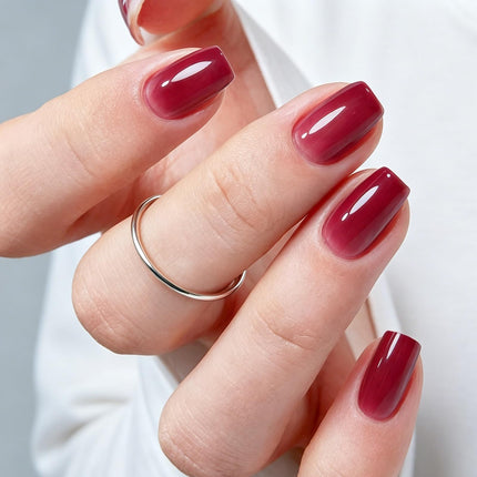 French Tip Press on Nails Short Square, Pink White Fake Nails