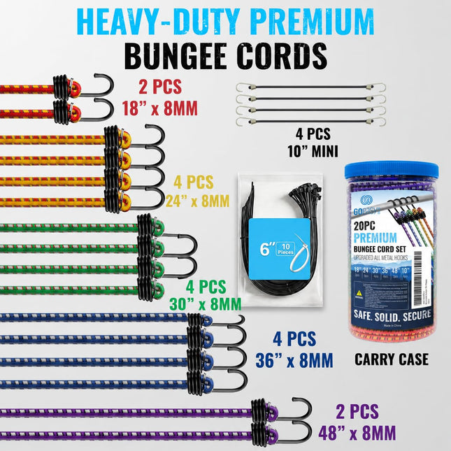 Bungee Cords with Hooks, Outdoor Heavy-Duty Bungee Straps, 21pcs - photo 2
