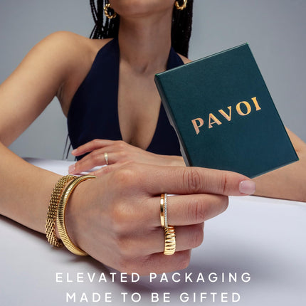 Anillo de Declaración Grueso Bañado en Oro de 14K para Mujer | Anillos Apilables Anchos de Acero Inoxidable