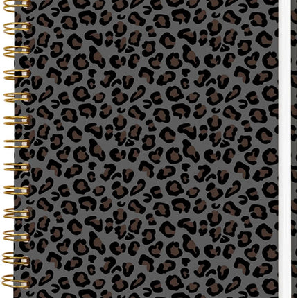 Lined Spiral Journal Notebook, A5 College Ruled Spiral Notebook for Women, Hardcover with Elegant Design for Work and Note-Taking, 5.5 * 8.25 inch, 160 Pages, Leopard Print