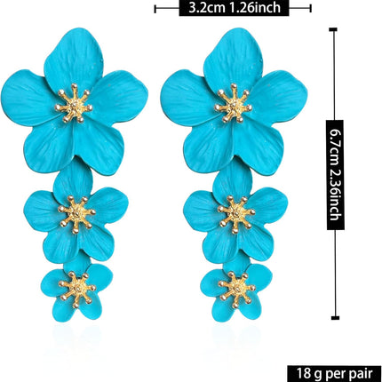 Three Layer Flower Earrings for Women Boho Statement Flower Earrings Bohemian Flower Dangle Earrings Flower Jewelry Gift