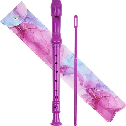Recorder Instrument for Beginner Adults,8-Hole Soprano Descant Recorder Music Flute with with Cleaning Rod & Leather Case For Home Entertainment(2-Purple Blue Splash-ink）