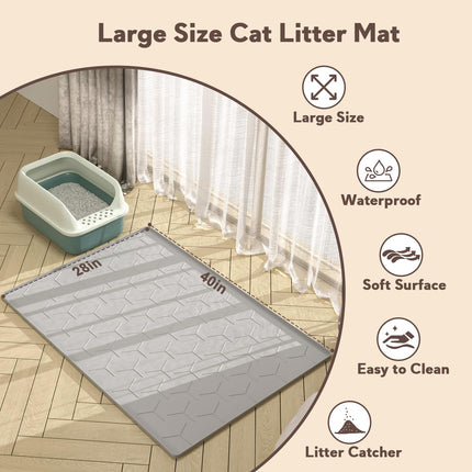 Tapete de silicona para arena de gato grande 40" X 28", fácil de limpiar, gris
