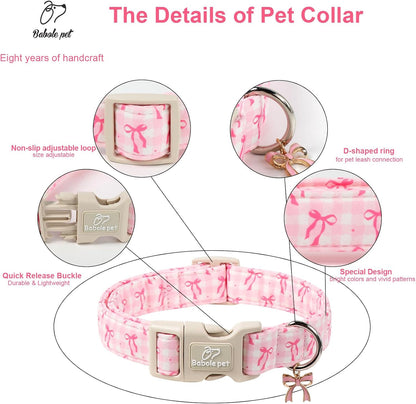 Pink Plaid & Bow Adjustable XS Dog Collar for Puppies and Small Dogs - photo 4