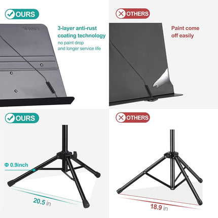 Vekkia Professional Portable Sheet Music Stand - Folding Adjustable Holder, with Carrying Bag, Sturdy for Instrumental Performance, Band & Travel