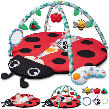 Baby Gym Play Mat, 8-in-1 Tummy Time Mat & Ball Pit with 6 Toys, Washable Baby Activity Play Mat for Visual, Hearing, Sensory, Motor Development, Baby Toys Gift for Toddler Infant 0-3-6-9-12 Month
