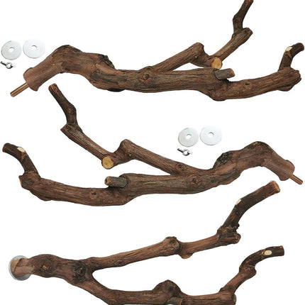kathson Natural Parrot Perch Bird Stand Pole Wild Grape Stick Paw Grinding Fork Parakeet Climbing Standing Branches Toy Chewable Cage Accessories for Small Budgies Cockatiels Lovebirds 3PCS