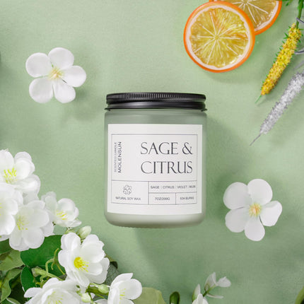 Sage Citrus Scented Candle, Soy Wax 7 oz
