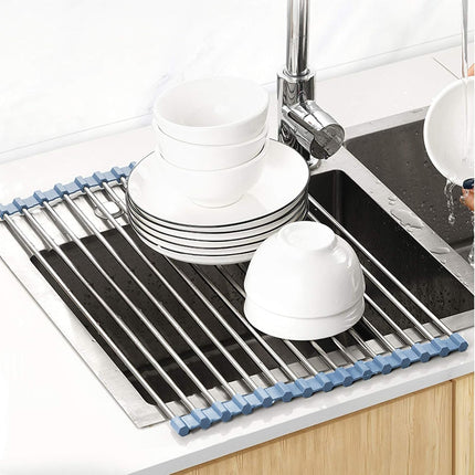 Roll-Up Over-Sink Dish Drying Rack, Stainless Steel, 17.5x11.8 in