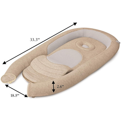 Inglesina Welcome Pod Baby Lounger (0–8 Months) – US Compliant Infant Lounger with Ergonomic Support for Supervised Tummy Time & Play, Breathable Bamboo & 3D Mesh, Warm Beige