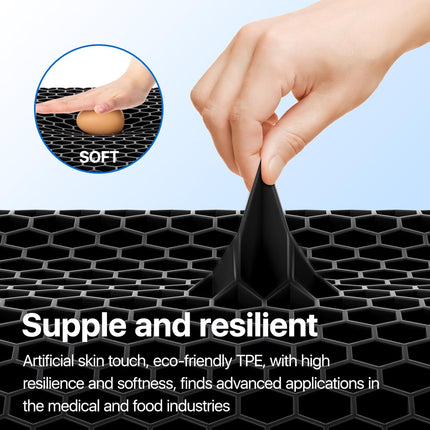 Gel Seat Cushion, Cooling Thick Big Breathable Honeycomb Design Absorbs Pressure Points Seat Cushion with Non-Slip Cover for Office Chair Home Cars Wheelchair