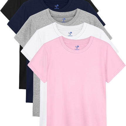 5 Pack Girls Shirts Short Sleeve T-Shirts Cotton Tshirts Tees Kids Clothes