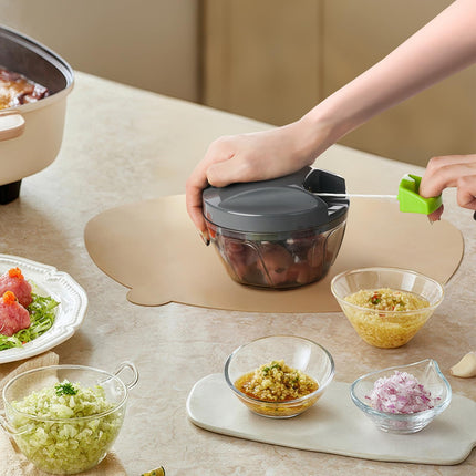 Procesador de alimentos manual, picador de verduras, picador de cebolla y ajo portátil con cortador de cuerda de mano para verduras, jengibre, frutas, nueces, hierbas, 500ml, para cocina, camping, RV, M501