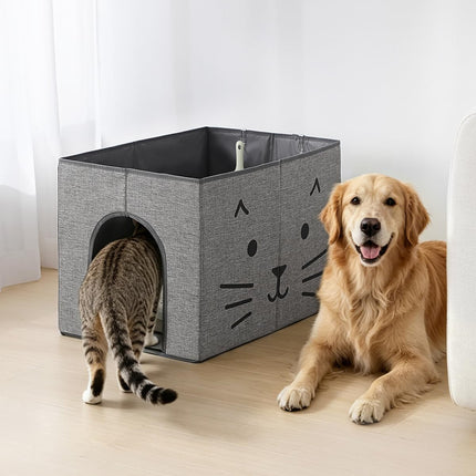 Waterproof Cat Litter Box Enclosure Splash Guard with Removable Mat, Cat Box Enclosure with 2 Hooks for Scoop, Anti-Leakage, Dust Control, Easy to Clean-24.02 x 16.14 x 16.14 inches